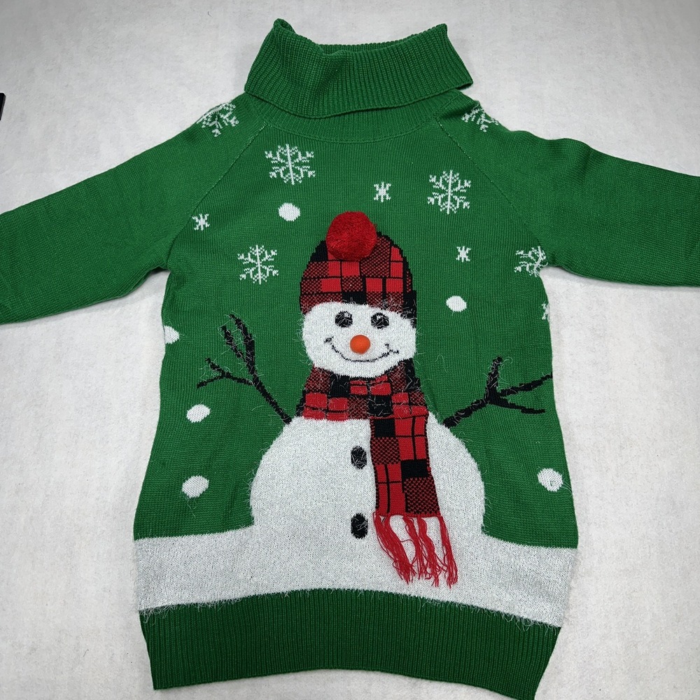 Women's Christmas Snowman Sweater Sz Small Green Buffalo Plaid 3D Pom Pom - Picture 2 of 9
